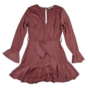 Dream House Mauve Ruffle Mini Dress Long Sleeve Bell Cuff V-Neck Size 8